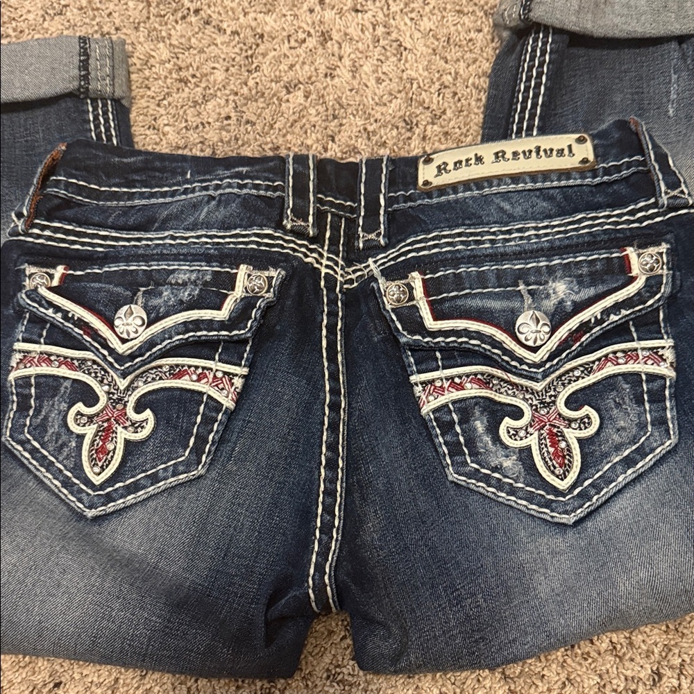 Rock Revival Women's Dark Blue Boot Cut Jean capris pants